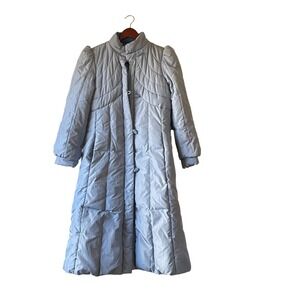 Vintage Sno Down Blue Quilted Long Puffer Coat Down Fill Size M 80s